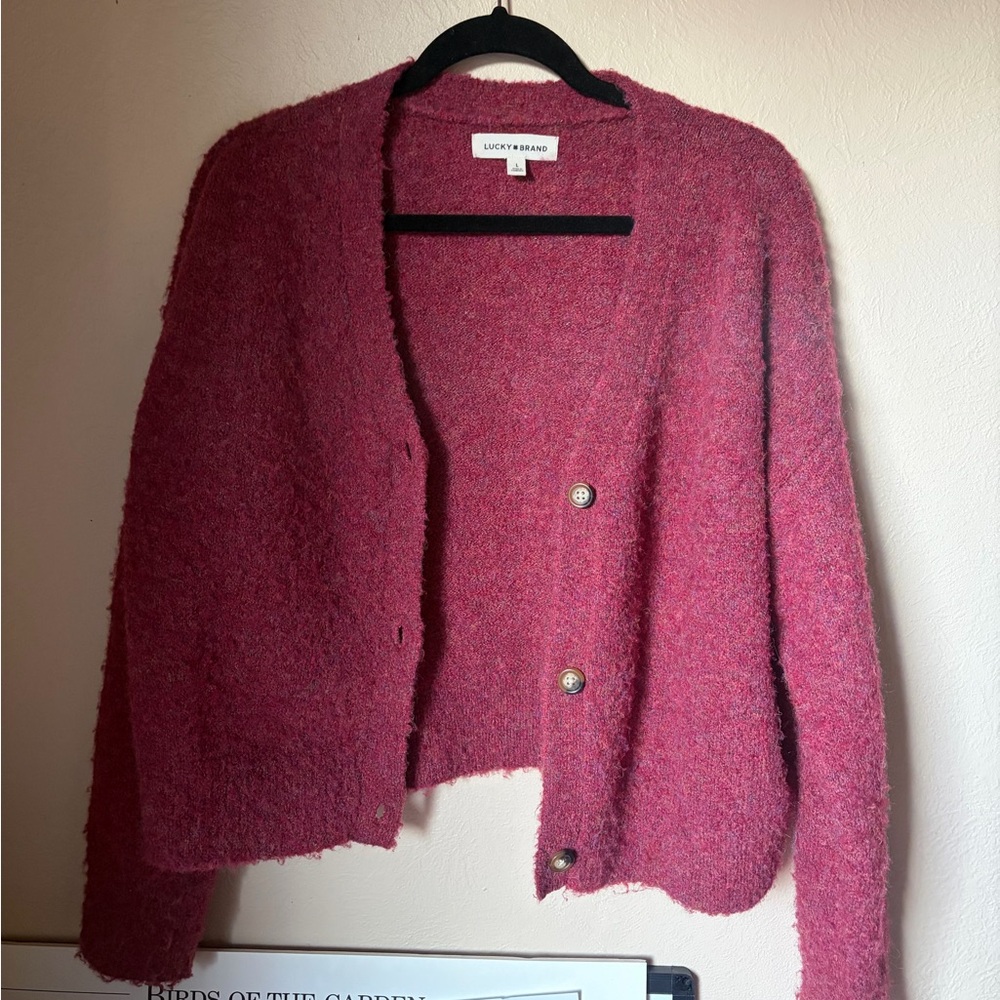 Lucky Brand Women's Fuzzy Pink Cardigan